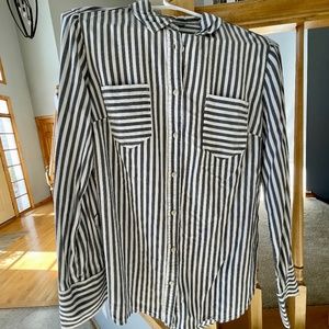 Merona Womens Long Sleeve Button Up Blue/White Striped T Shirt Size SMALL